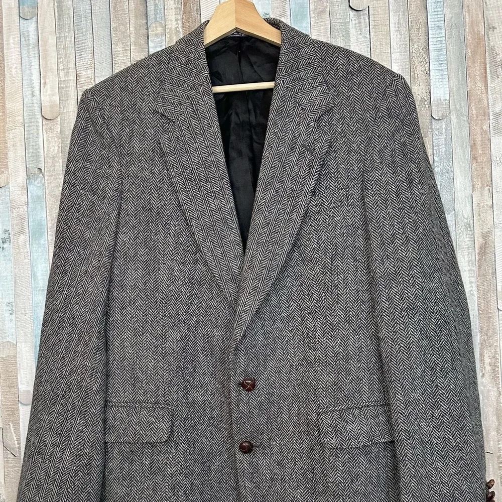 Robert Stock 40L Herringbone 100% Wool Blazer Button Jacket Sport Coat Vintage